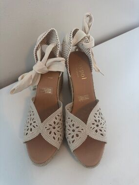 Women’s Maypool Spain Cream Crochet Espadrille Wedge Sandals